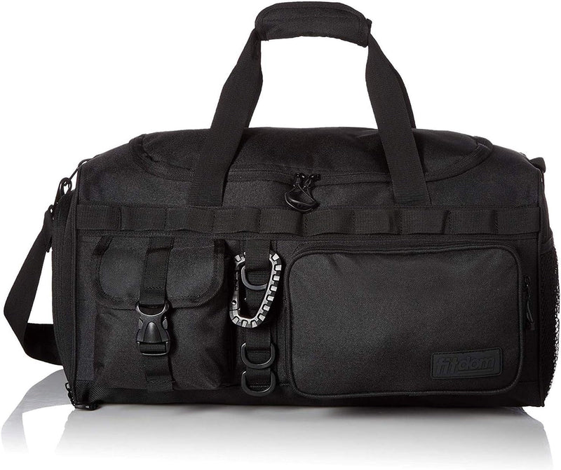 Fitdom 20" 32L Tactical Black Gym Duffle Bag with Shoe Compartment. Best Workout Bag for Men & Women. Black Gym Bag Is Great for Basketball, Soccer & Other Sports as Well as Weekender & Overnight Bag