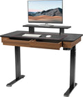 EUREKA ERGONOMIC Standing Desk with 2 Drawers, 55" Dual-Motor Height Adjustable Sit Stand up Desk with Built-In Outlet, Wireless Charger, Luxury Home Office Computer Table with Monitor Riser, Walnut