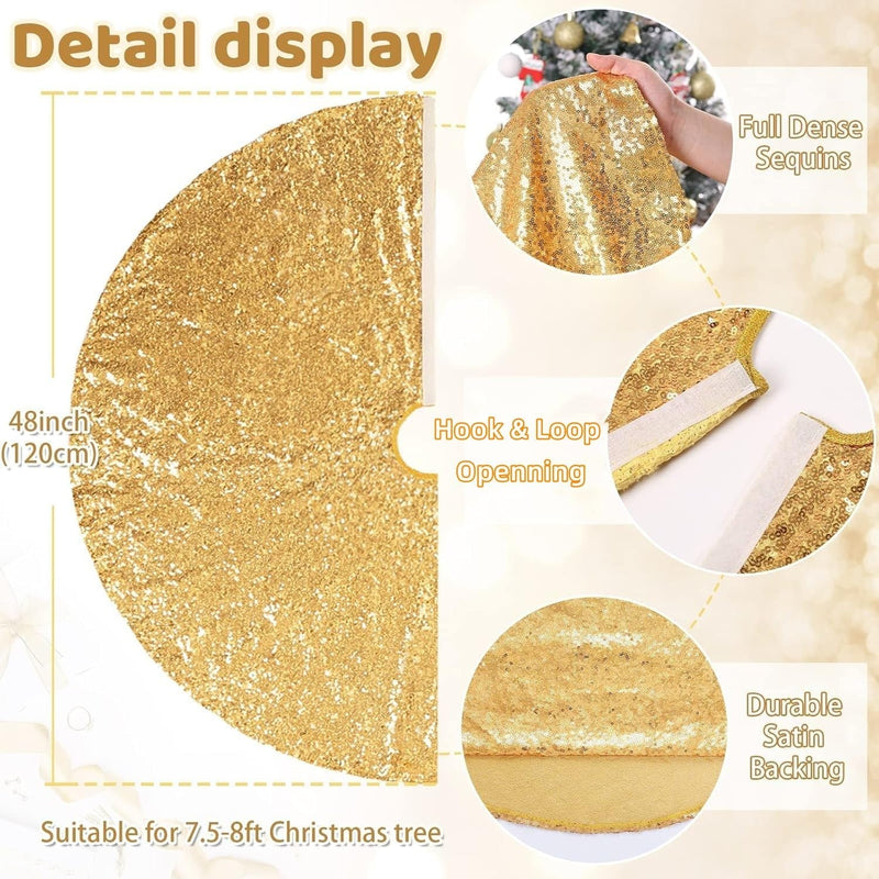 48 Inch Gold Xmas Tree Skirt Christmas Decorations Sequin Tree Skirt Cover New Year Party Indoor Holiday Tree Ornaments