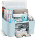 Desk Organizer with 2 Drawer, Multi-Functional Pencil Pen Holder for Desk, Desk Organizers and Storage with 5 Compartments, Desktop Organizer for Office Home Art Supplies (White)