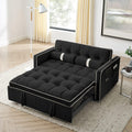 3 in 1 Sleeper Sofa Couch Bed, Small Tufted Velvet Convertible Loveseat Futon Sofa W/Pullout Bed, Adjustable Backrest, Cylinder Pillows for Living Room Apartment, Easy to Assemble, Black, 55.5"