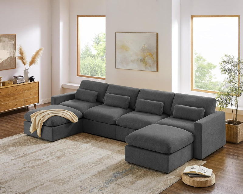 149" Oversized Modular Sectional Sofa, Extra Large U Shaped Couch with Reversible Chaise, 6 Seater Living Room Sofa Couch, Grey White