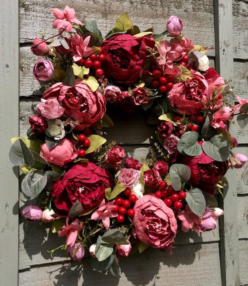 Door Wreath, Round, for the Front Door, Home, Decoration, Artificial Flower, Wreath Peony, 40Cm, Dispaly, Easteryuemingxx