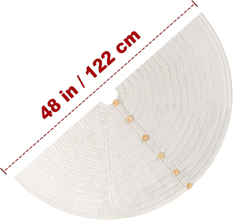 48-Inch Rib Knit Christmas Tree Skirt with Oak Buttons, Cream White