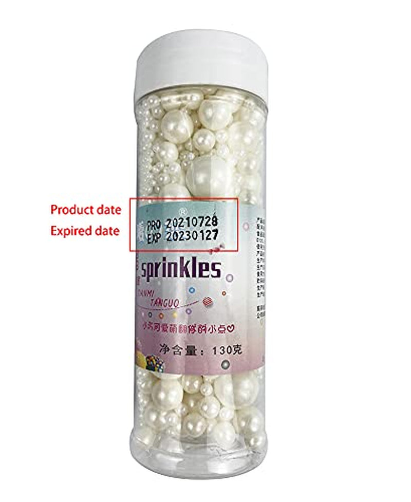 Edible Pearl Sugar Sprinkles White Candy 120G/ 4.2Oz Baking Edible Cake Decorations Cupcake Toppers Cookie Decorating Ice Cream Toppings Celebrations Shaker Jar Wedding Shower Party Christmas Supplies