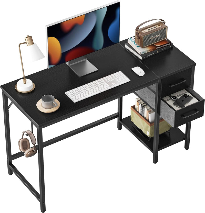 Cubicubi Computer Home Office Desk with 2 Drawers, 47 Inch Small Desk Study Writing Table, Modern Simple PC Desk, Black