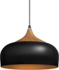 ELYONA Modern Pendant Light Walnut Wooden Pattern Dome Pendant Light Fixture Matte Black Metal Gold Inner Finish Adjustable Hanging Lighting for Kitchen Island Dining Room Office Hallway Foyer Bedroom