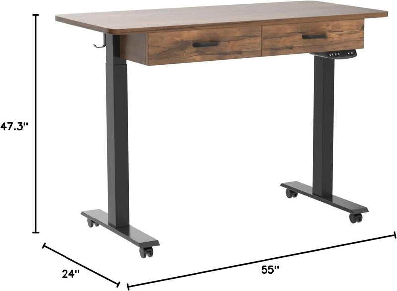 BANTI Adjustable Height Electric Standing Desk, Stand up Home Office Desk with Splice Tabletop, Black Frame/Rustic Brown Top