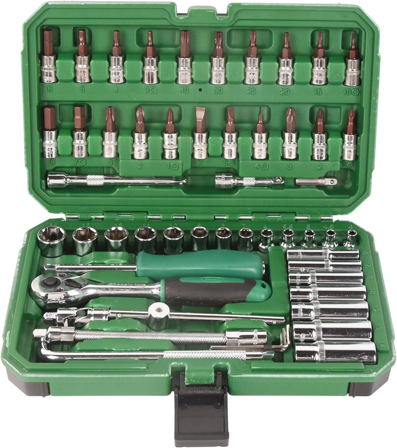 108Pcs 1/2" 1/4" Socket and Drive Tool Set Mechanics Tools Kit Sockets Ratchet Wrench Set Metric Drive Socket Set, 1/2" 1/4" Drive Sizes with Plastic Toolbox