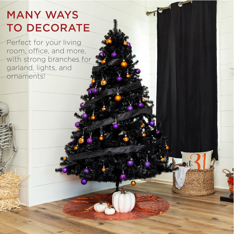 Best Choice Products 6Ft Artificial Full Black Christmas Tree Seasonal Holiday Decoration for Home, Office, Party Decoration W/ 947 PVC Branch Tips, Metal Hinges, Foldable Base