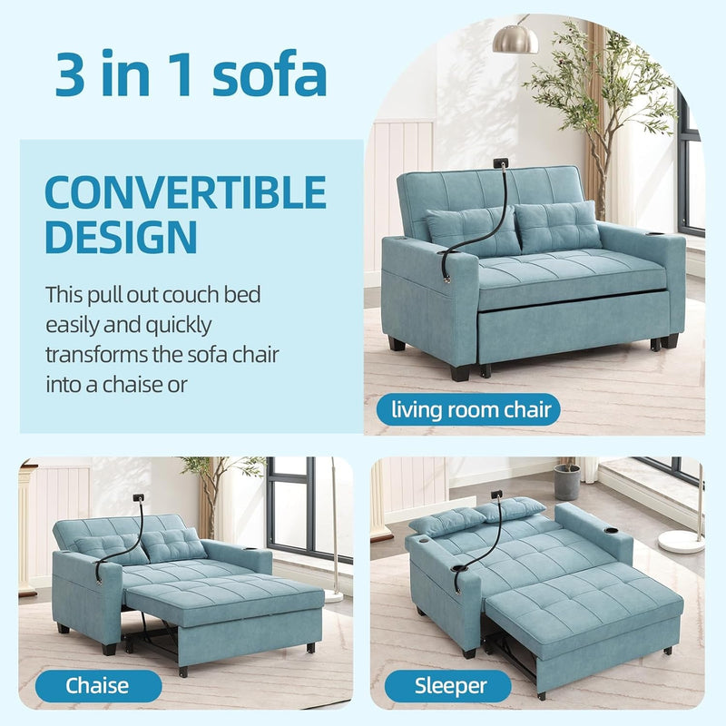3-In-1 Convertible Sleeper Loveseat Sofa Bed with Pullout Bed and Storage for Living Room, Bedroom, Balcony, RV - Futon Sofa Bed, Sleeper Sofa, Pull Out Couch, Small Couch