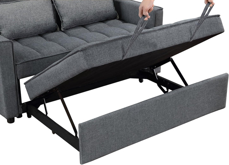 2-In-1 Convertible Loveseat Sofa Bed with Pull Out Bed and Storage Sectional Counch for Living Room, Apartment, Bedroom, Office, Grey