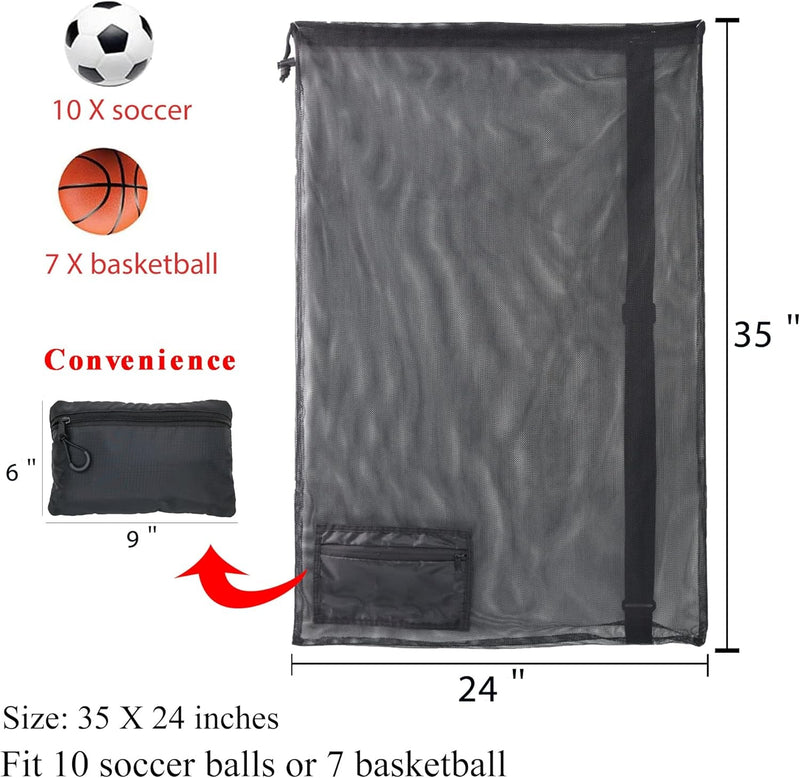 Drawstring Mesh Ball Bag, Foldable Swim Bags, Mesh Backpack for Soccer Ball, Basketball, Gym, Beach Bag for Carrying Swimming Gear (L)