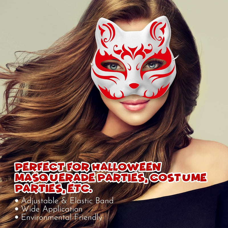 10PCS Cat Mask Therian Masks White Cat Masks to Paint Blank Animal Dress up Masks DIY White Masks Half for Masquerade Halloween Kids Cosplay Masks Costume Party Favors