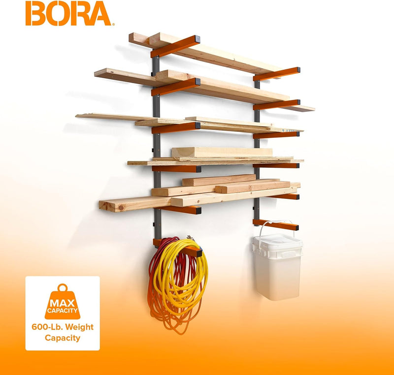 Bora Wood Organizer and Lumber Storage Metal Rack with 6-Level Wall Mount – Indoor and Outdoor Use, in Orange | PBR-001