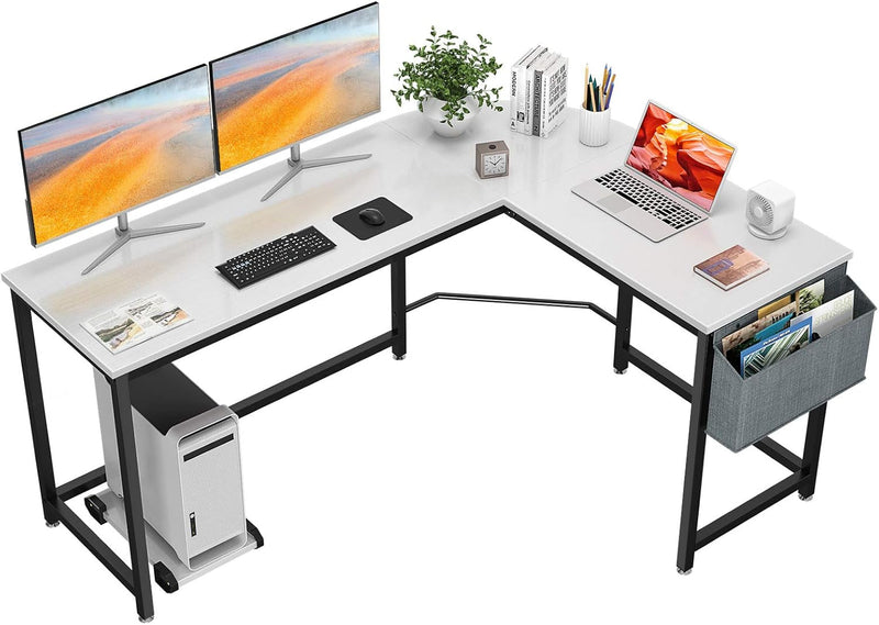 Homfio L Shaped Desk 58’’Computer Corner Desk Gaming Desk PC Table Writing Desk Large L Study Desk Home Office Workstation Modern Simple Multi-Usage Desk with Storage Bag Space-Saving Table, White