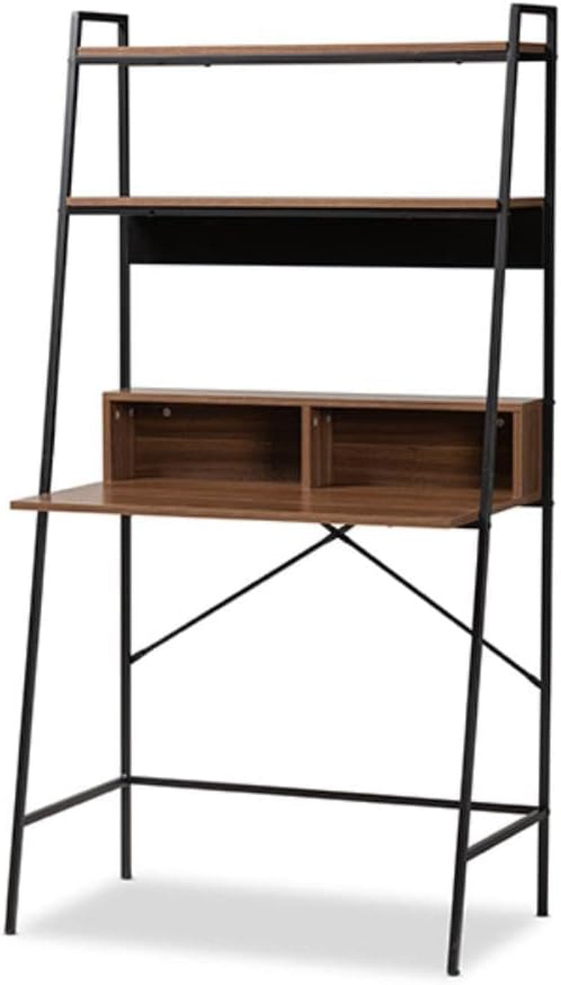 Baxton Studio Palmira Modern Brown Wood and Black Metal Desk with Shelves