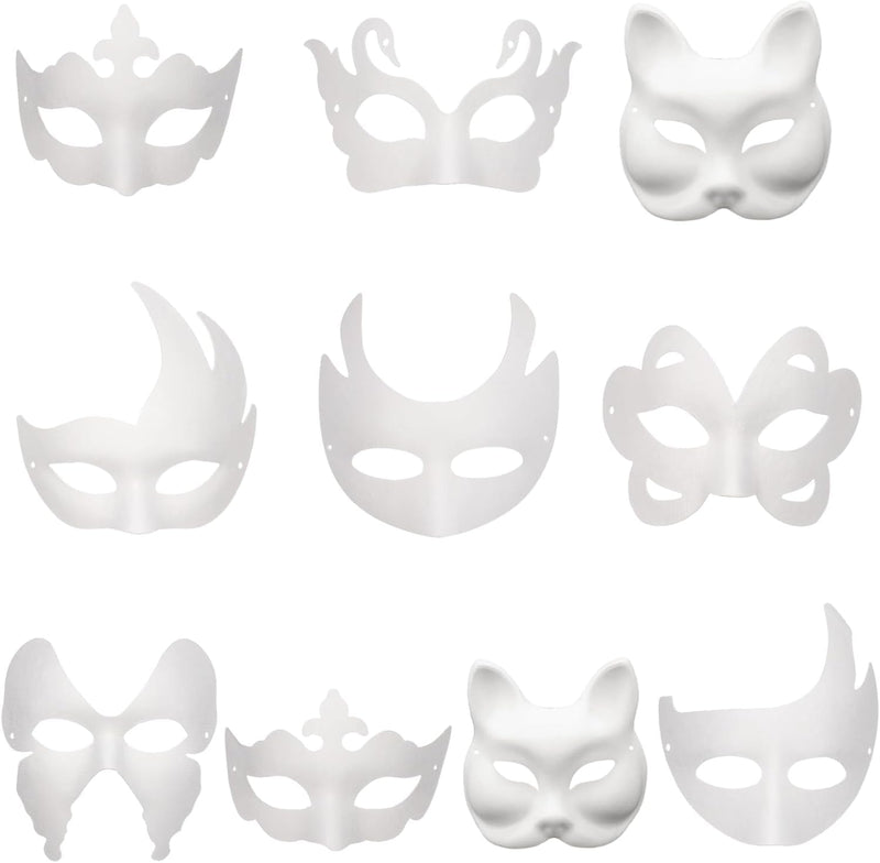 50PCS Unpainted Paper Mache Masks, DIY Blank Masquerade Masks, White Half Face Paper Mache Masks for Halloween Parties