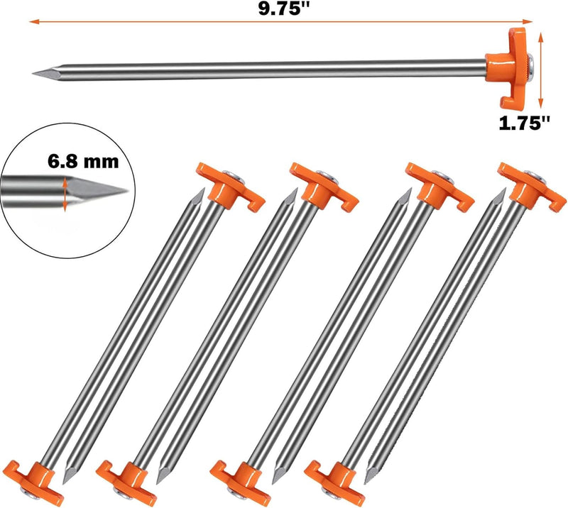 Cheardia Tent Stakes Heavy Duty, 10.25 Inch Yard Stakes Non-Rust Metal Tent Pegs Ground Stakes Tent Spikes for Camping Patio, Garden, Canopies, Grassland, Outdoor (20, Orange)