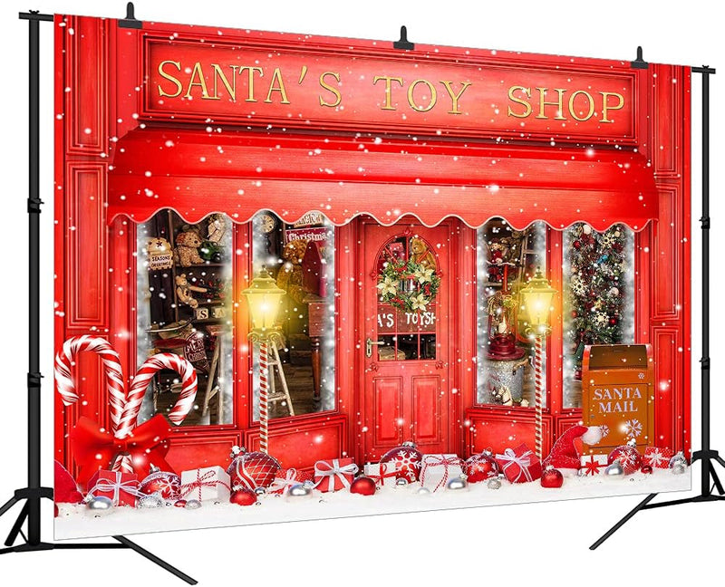 8X6FT Red Christmas Photo Backdrop Santa'S Toy Shop Candy Cane in Snow World Xmas Family Holiday Party Banner Photography Background Supplies Decor Studio Prop