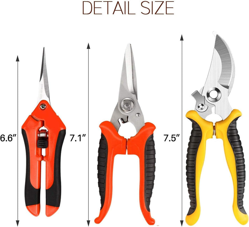 3 Pack Garden Pruning Shears Stainless Steel Blades Handheld Pruners Set with Gardening Gloves