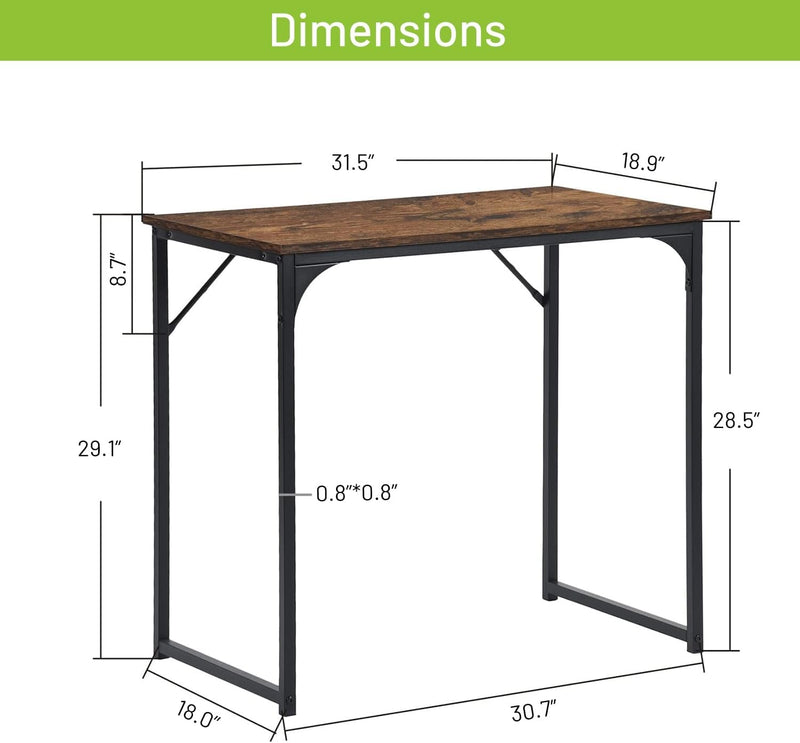 Furniturer 31.5" Home Office Table Simple Style Computer Desk Laptop PC Writing Table Sturdy Metal Frames for Study Room, Rustic Brown