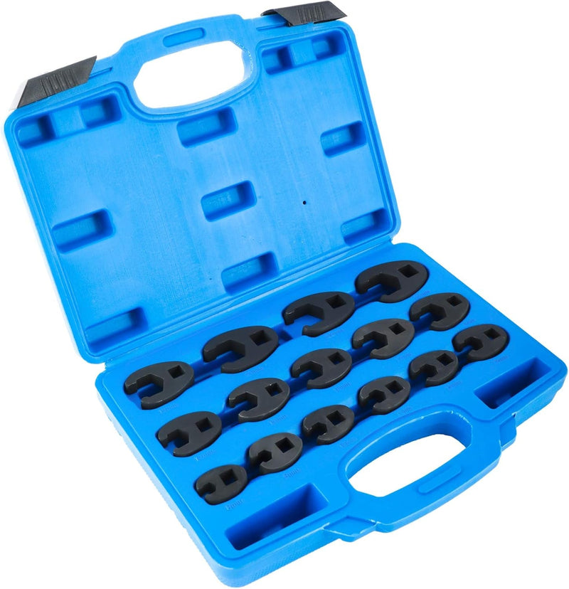 15 Pcs Crowfoot Flare Nut Wrench Set Metric Tool Kit for 3/8In and 1/2In Drive Ratchet