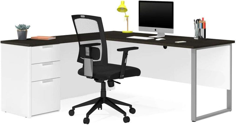 Bestar Pro-Concept plus L-Shaped Desk with Drawers, White & Deep Grey