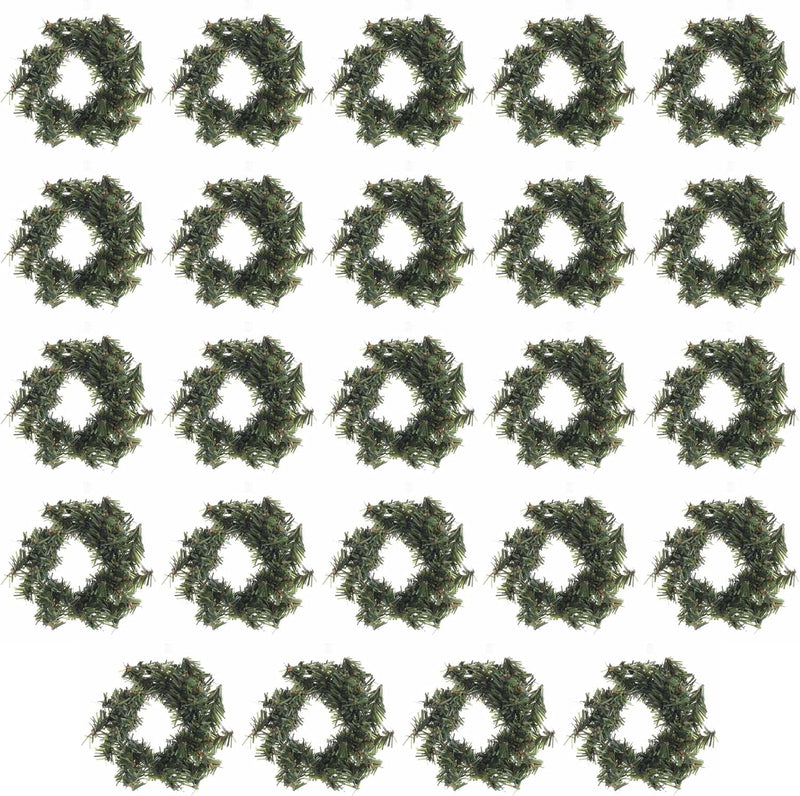 Factory Direct Craft Pack of 24 Mini Canadian Pine Wreaths - Small Artificial Pine Christmas Wreaths for DIY Ornaments, Taper Candle Rings and Holiday Decorations (3 Inch)