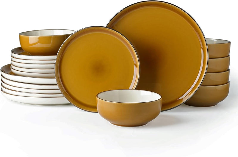 Ceramic Dinnerware Sets, 12 Pieces Amber Yellow Stoneware Dinnerware Set, Plates and Bowls Sets, Dishwasher & Microwave Safe | Service for 4