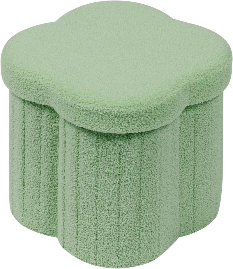B FSOBEIIALEO Storage Ottoman Cube, Flowers Shaped Ottomans with Storage Foot Stool Footrest for Lving Room, Boucle Ottoman Seat for Dorm Room,Faux Teddy Fur, Green 12.6"X12.6"X12.6"
