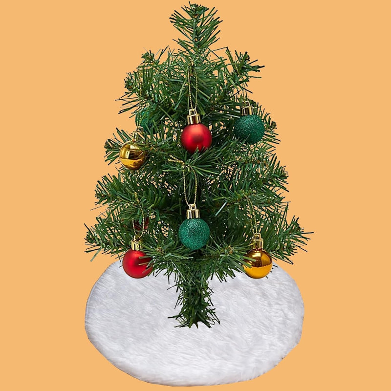 Christmas Tree Skirt Decoration 15" Mini Plush White Faux Fur Xmas Tree Skirt Deco for Christmas Party Holiday Deco