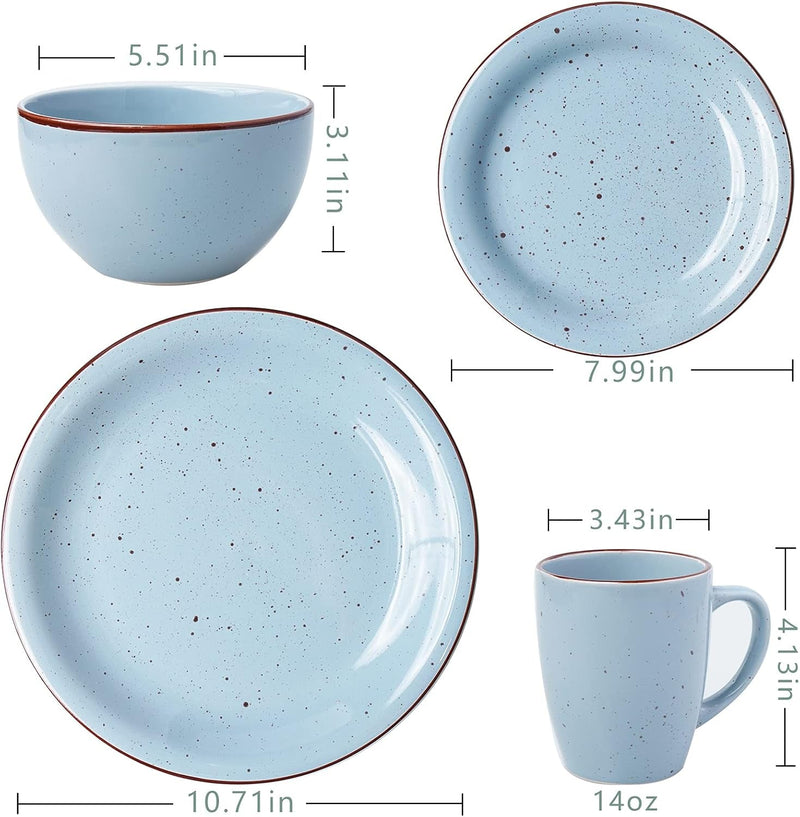 16 Piece Stoneware Dinnerware Set,Dinnerware Set for 4,Plates and Bowls Sets,Plates,Bowls,Cups,Microwave Dishwasher Safe,Service for 4 (Blue Dot)