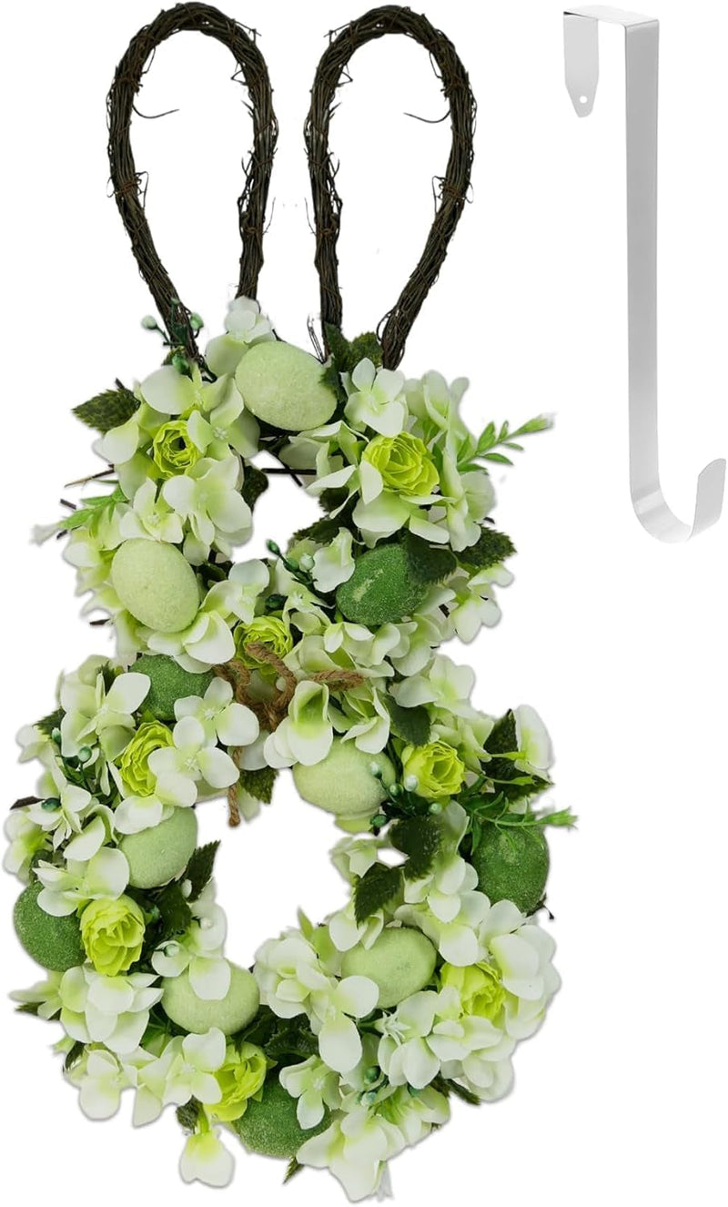 Dearsun 11.2" Spring Wreath Easter Wreath with Flowers, Eggs, Green Leaves and Twine, Hanging on Home Indoor Outdoor Front Door Wall Decorations(Wreath 2)