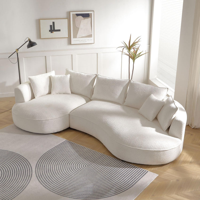 124.8" Curved Sofa Living Room Cloud Couch, Modern Upholstery Boucle Sofa, Comfy Lazy Cream White Modular Sectional Sofa with Pillows for Bedroom Apartment Mid-Century Left Hand Facing