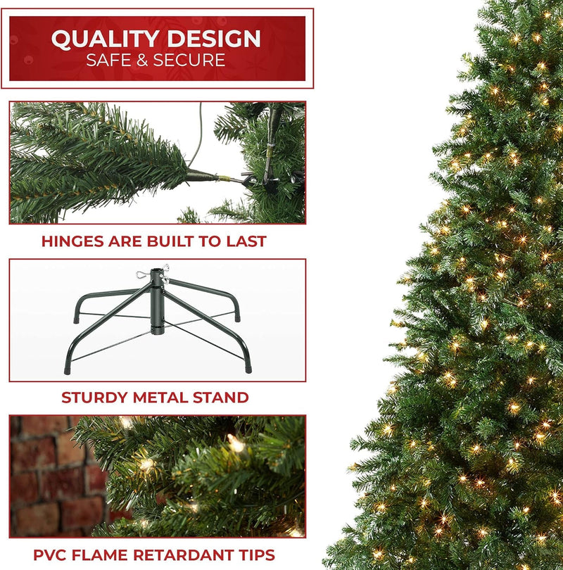 Casafield 6.5FT Realistic Pre-Lit Green Spruce Artificial Holiday Christmas Tree with Sturdy Metal Stand