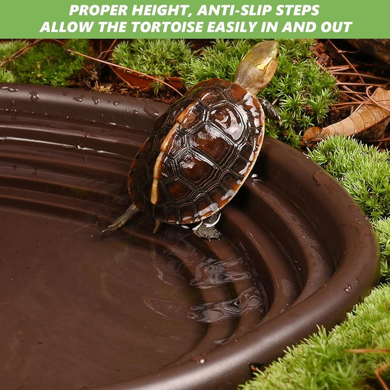 3PCS Tortoise Water Bowl with Ramp Leaf Tortoise Water Food Dish Turtle Pool Tortoise Bathing Pool Reptile Water Dish Large Soaking Dish Box Turtle Habitat Accessories