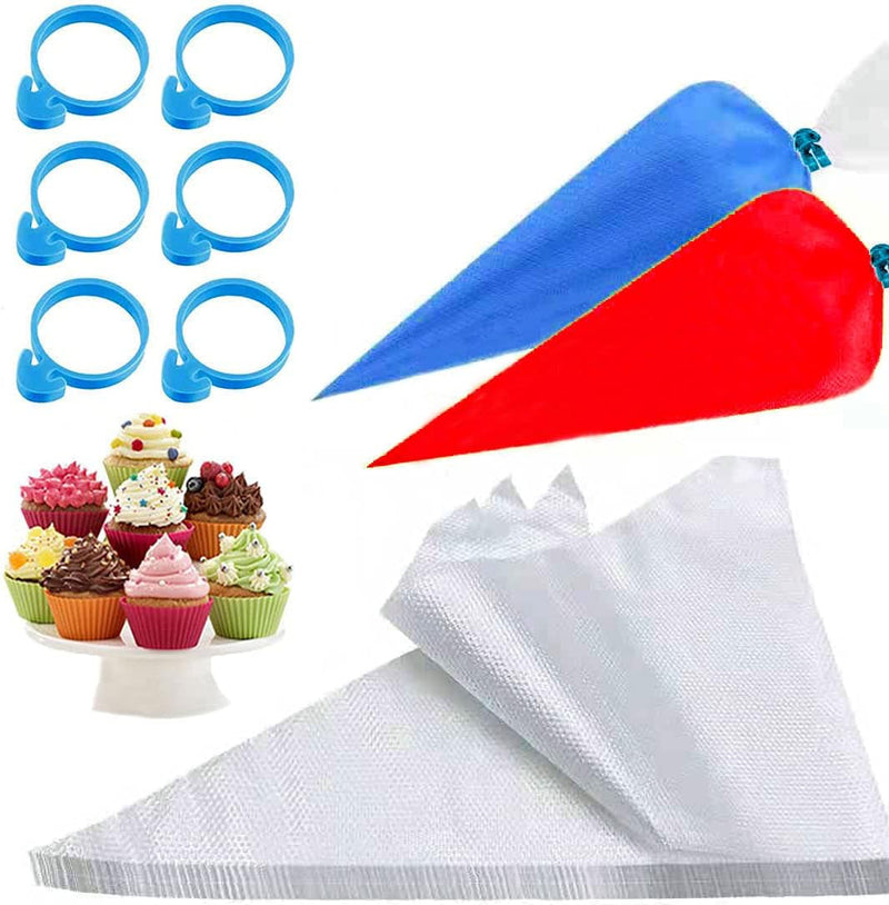 122Pieces Tipless Piping Bags - 100Pcs Disposable Piping Pastry Bag for Royal Icing/Cookies Decorating - 10 Pastry Bag Ties,10 Clips &2 Scriber Needle - Best Cookie/Cake Decorating Tools (14 Inch)