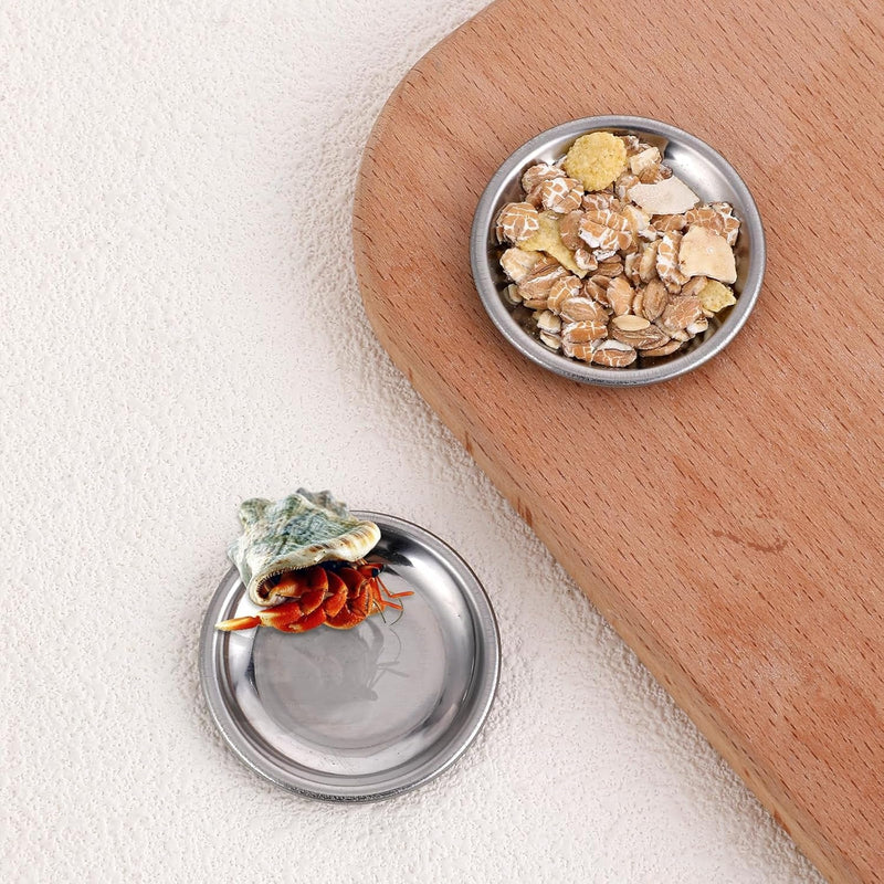 6 Pcs Hermit Crab Food and Water Bowl Hermit Crab Small Water Dish Tiny Stainless Steel Feeding Dish for Hermit Crab Snail Gecko Insect