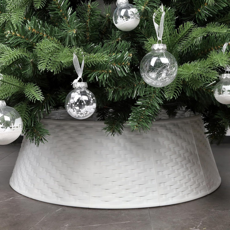 Blissun Christmas Tree Collar, 28.7" D round Plastic Christmas Tree Ring, Christmas Tree Skirt for Artificial Christmas Trees Decoration (White)