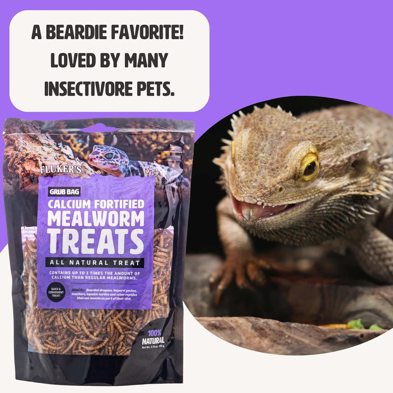 Fluker'S Grub Bag All Natural Calcium Fortified Mealworm Treats, Packed with Protein, Rich in Nutrients, a Reptile Favorite, 3 Oz