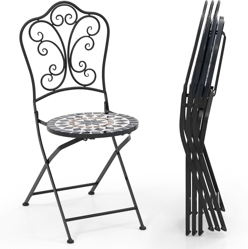 Giantex Set of 2 Patio Folding Chairs, Mosaic Bistro Chairs W/Backrest & round Seat, Heavy-Duty Metal Frame, 330Lbs Capacity, Outdoor Chairs for Porch Balcony Lawn