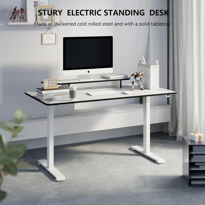 Electric Height Adjustable Standing Desk Home Office Workstation Sit Stand up Desk Memory Stand up Desk (White, 55 * 28 Inch)