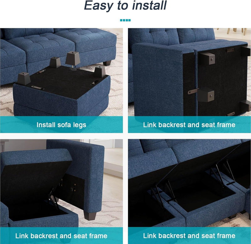 Belffin Ottoman Module with Storage for Modular Sofa Sectional Couch Cube Seat Square Storage Ottoman Footrest Modern Fabric Blue