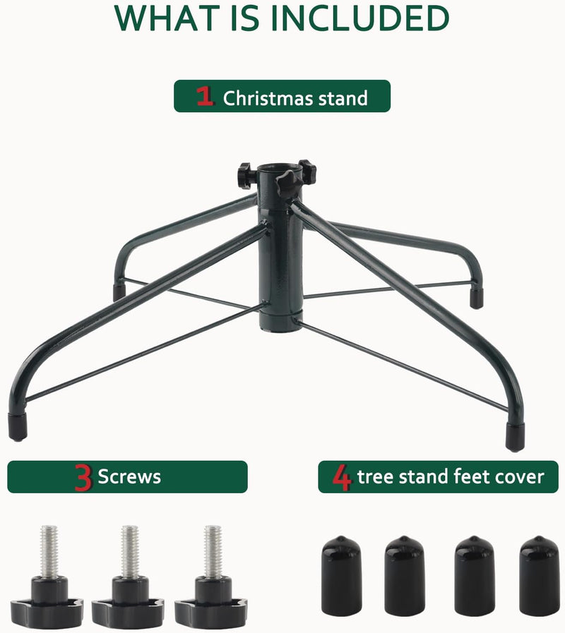 ELFJOY Christmas Tree Stand 21.6" Iron Metal Tree Base for Artificial Trees with Rubber Pad Thumb Screw (Green)