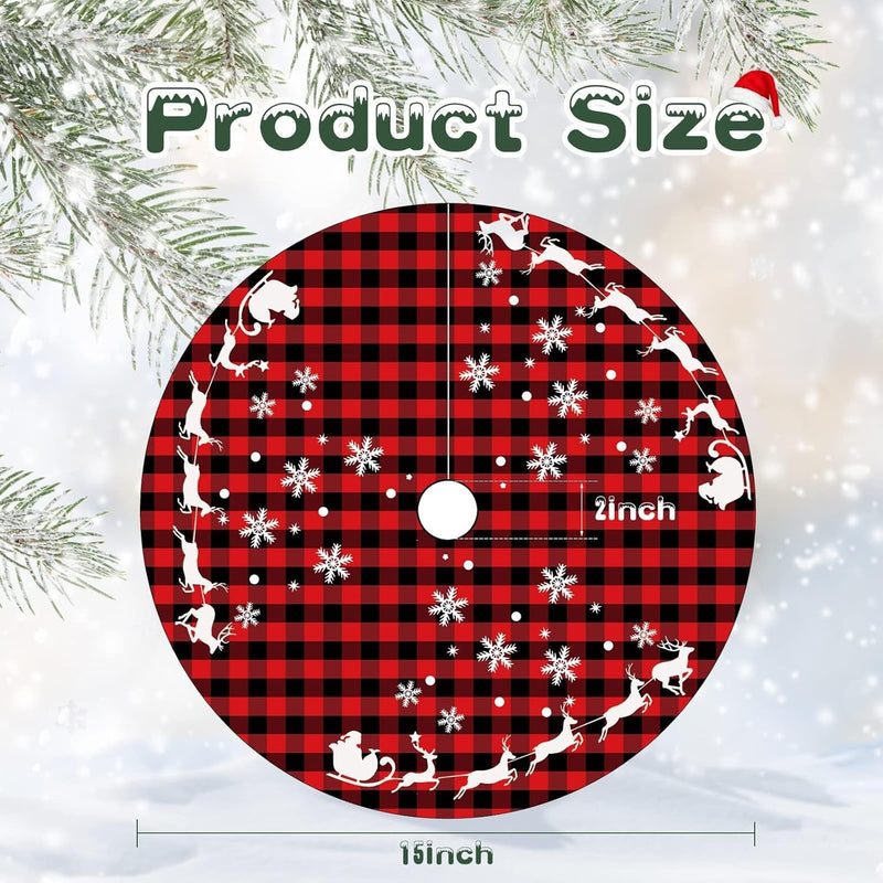 2 Pieces Mini Christmas Tree Skirt 15 Inches Buffalo Check Plaid Tree Skirt Red and Black Plaid Tree Skirt Snowflake Reindeer Santa Tree Skirt for Christmas Holiday Decorations