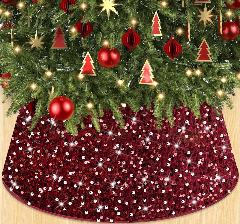 Blue Christmas Tree Collar 23.6 Inch Sequin Velvet Christmas Tree Skirt Christmas Tree Stand Base Cover for Xmas Tree Ring Christmas Tree Base Box Sparkle Tree Collar Skirt for Home Decor