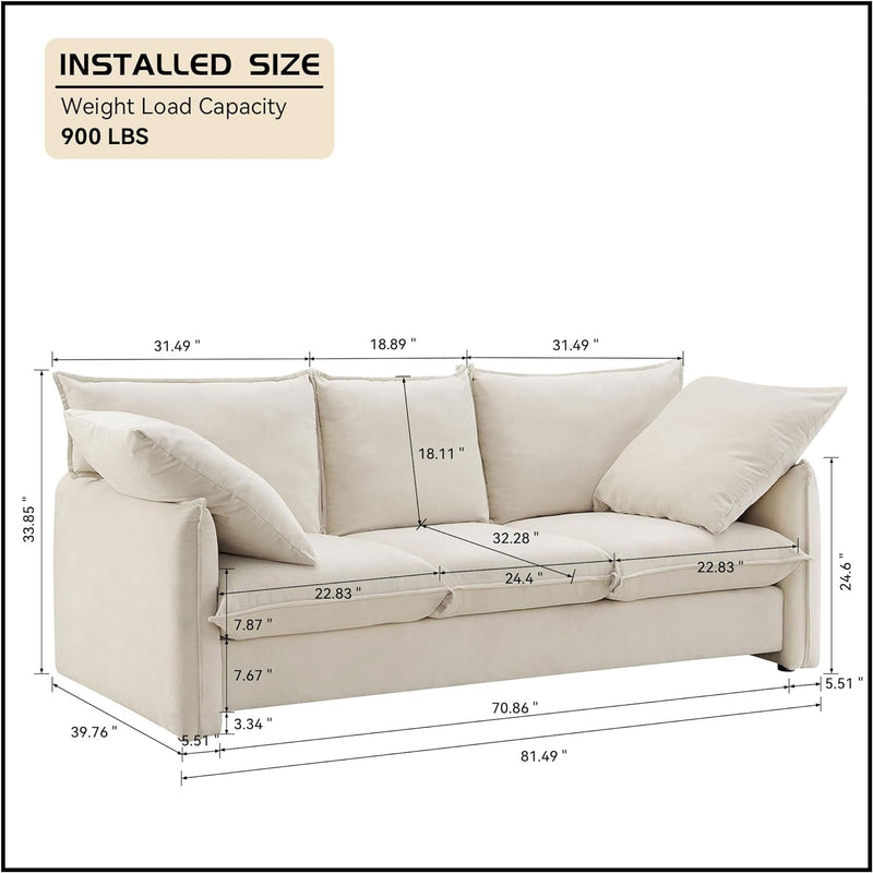 3 Seater Sectional Sofa Couch, Modern Loveseat Sofas for Living Room, Small Sofas Couches for Small Spaces,Easy to Install,Beige