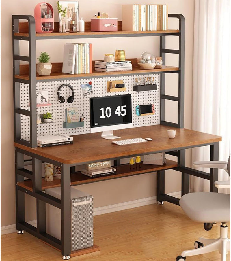 Home Office Desk Industrial Computer Desk with Storage Shelves & Pegboard, Modern Student Writing Desk Study Writing Workstation Table(47Inch, Black)