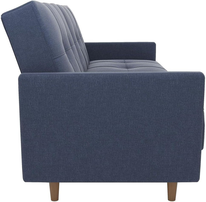 DHP Andora Coil Futon Sofa Bed Couch with Mid Century Modern Design - Navy Blue Linen